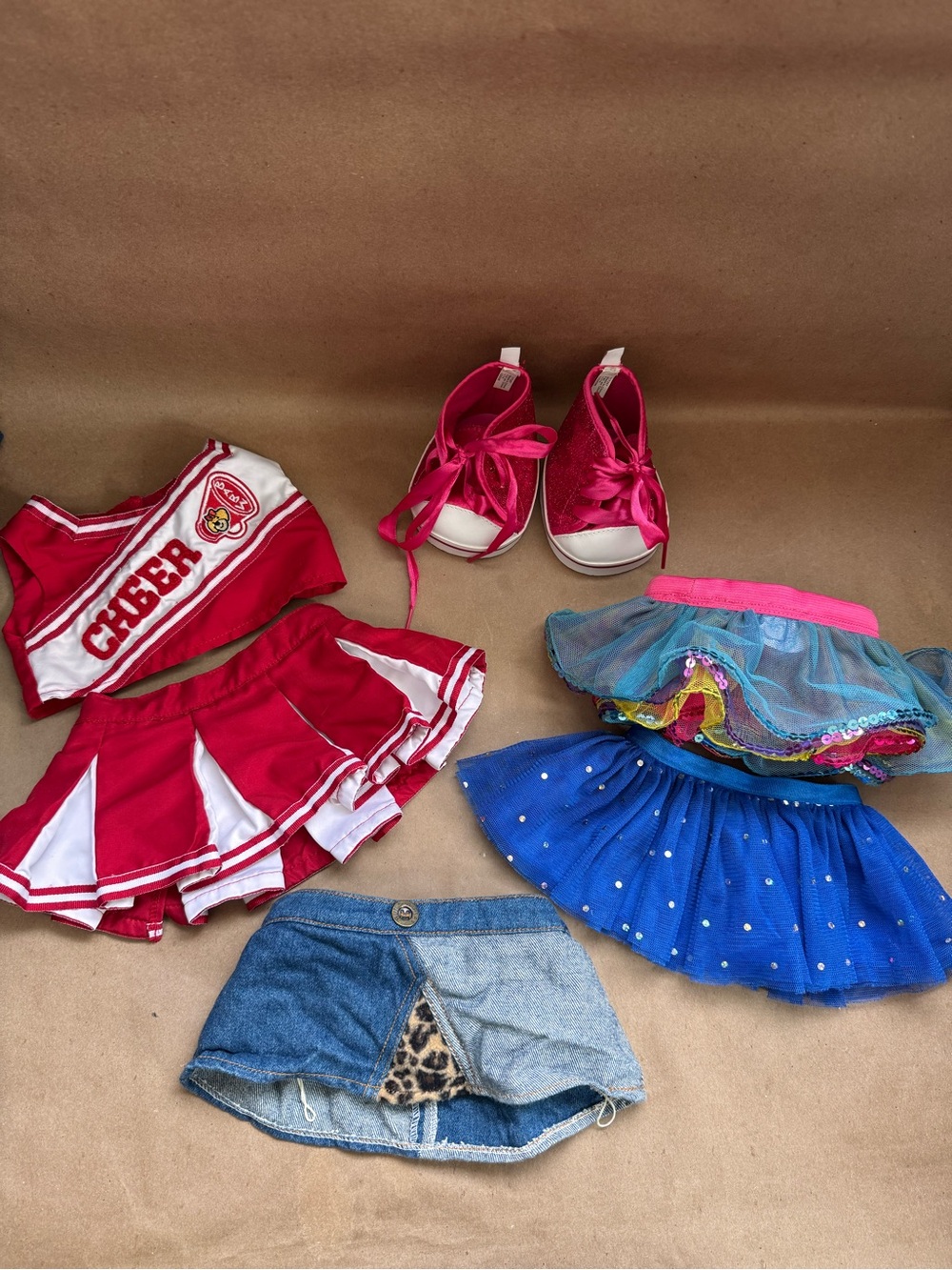Assorted Build-A-Bear Clothes and Pair of Shoes